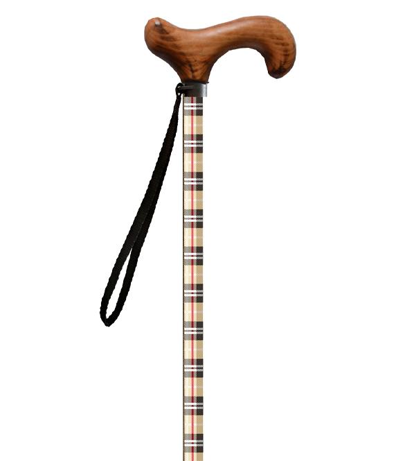 Vrijstaande Wandelstok beige tartan Handvat hout