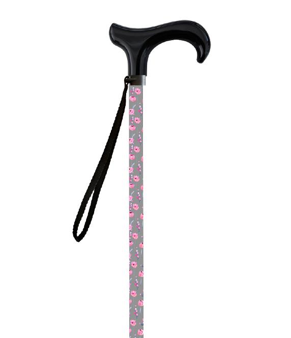 Canne autoportante coquelicots rose Poignée derby