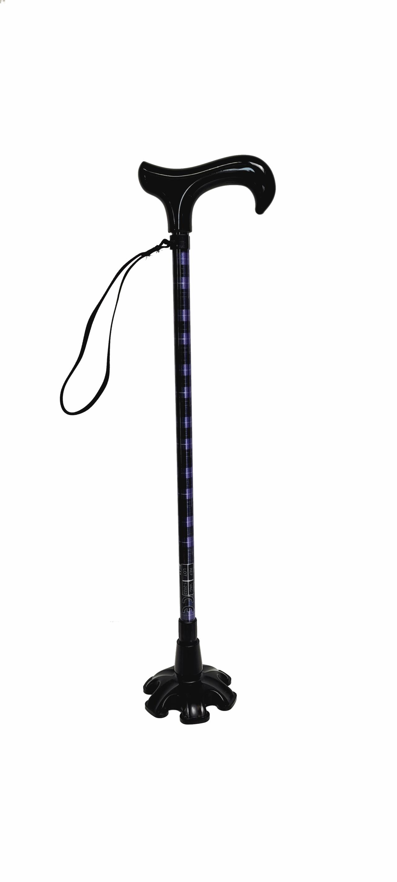 Canne autoportante tartan bleu Poignée derby